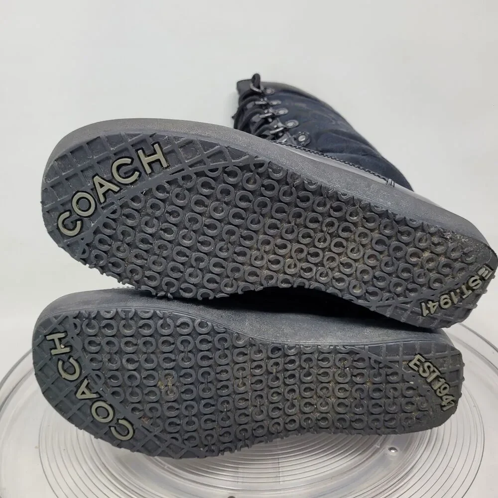 Coach Peggey Boots Womens 7.5 Signature Black Peggy Lace Up Mid-Calf Winter Snow - Picture 5 of 7